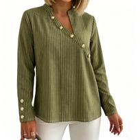 Women's Casual Striped Button-Up Long Sleeve Stand Collar Top L