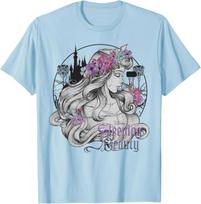 Fashion Casual Disney Sleeping Beauty Floral Sketched Portrait T-Shirt S-4XL Summer XXL