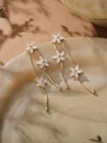 Floral Tassel Alloy Drop Earrings for Women Elegant Long Chain Crystal Flower Dangle Prom Wedding Party Jewelry