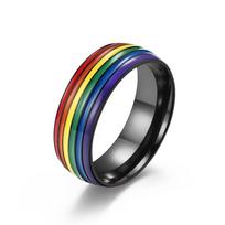 Rainbow Stripe Unisex Couple Rings Stainless Steel Finger Knuckle Bands  Woman 11