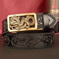 Male Belt Genuine Leather Belt for Men Carving Flower Pattern Animal dragon Gold Automatic Buckle Belt Strap for Jeans 110cm