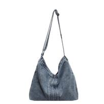 Lazy Feng Shui Wash Denim Bag Bag Female Art Canvas Shoulder Bag Large Capacity Tote Bag mėlyna