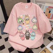 2025 New LABUBU Cartoon Cute Short Sleeved T-shirt for Women Slim Fit Loose Summer Thin Short Sleeved Shirt M