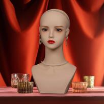 Female Mannequin Head with Makeup Upper Body Realistic Stable Ears Holder PVC Bust for