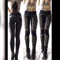 Punk Rock Faux Leather Lace-Up Skinny Pants for Women (FQ2174) XL