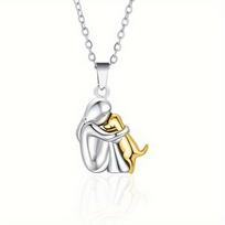 New Alloy Cute Two Tone Color Girl Hug Dog Necklace Fashion Women and Pet Pendant Jewelry Accessories