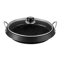 Korean BBQ Grill Pan with Lid Non-stick Maifan Stone Griddle for Induction & Gas Stovetop 28cm Splatter-Free Indoor BBQ Skillet
