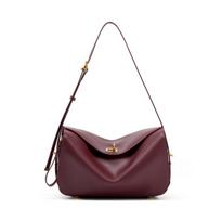 Natūralios odos daug skyrių rankinė per petį moterims, prabangi rankinė su atvartu ir užraktu, aukštos klasės didelės talpos rankinė po pažastimi 28x8x17cm vyno raudonos spalvos