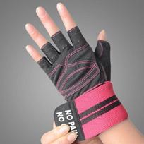 Half Finger Gym Gloves with Wrist Support for Weightlifting, Powerlifting, Pull Up, Non-Slip Fitness Gloves Men Women Rose red-S Hand 18-19 cm