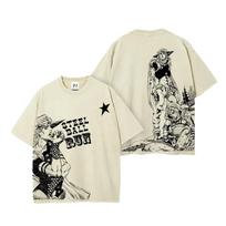 Japanese Anime JoJo's Bizarre Adventure T Shirt Anime Y2k Washed T-shirt Summer 100% Cotton Loose Tees Tops Men Unisex Clothing S smėlis
