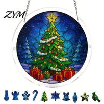 Sunlight Catching Decor Christmas Acrylic Puzzle Suncatcher, Holiday Tree Snowman Stockings Red Bird Sun Catcher Birthday Present for Dog Lovers A