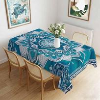 Boho Mandala Flowers Teal Gradient Rectangle Tablecloth for Table Decor Reusable Kitchen Dining Tablecloth Holiday Party Decor 90x140cm