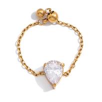 Elegant Zirconia Chain Rings Minimalist Finger Jewelry Fashion Adjustable Chain Ring  Wedding Style A