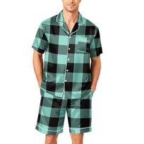 Men's Short Sleeve Button Down Pajama Set with Shorts, Soft Wear, Sizes S-XXXXL L