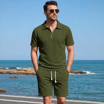 Men's Plaid Print Short Sleeve Shirt and Shorts 2 Piece Set - Casual Collared Sportswear for Everyday Wear Outdoor Activities and Relaxed Outings L