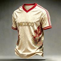 Men's V-Neck Short Sleeve T-Shirt with Mexico Soccer Graphic Print, Breathable Casual Summer Top L