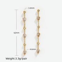 High End PVD 18K Gold Plated Water Drop CZ  Zirconia Chain Tassel Long Dangle  Earring Stainless Steel Women Fashion Jewelry