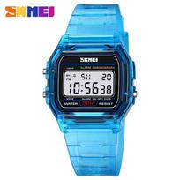 SKMEI 2056 LED Men Sport Square Mirror Face Silicone Women Digital Wristwatch Electronic Alarm Clock Reloj Hombre Unisex Watches Skmei 2056 mėlyna