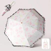 Loop Buckle Handle Triple Fold Flower Sunny Umbrella Lace Fresh Style Ultra-light Manual Folding Umbrella Ruffle Edge (Pink,iron&8K)