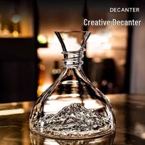 European Crystal Wine Decanter with Filter, Iceberg Waterfall Design brown