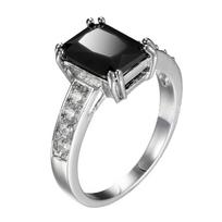 Genuine Sterling Silver Color Ring With Black Cubic Zirconia For Women With Stamp Wedding Diamante  Size 6-7-8-9-10 6