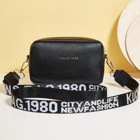 New Women Crossbody Shoulder Bag Zipper Soft Leather Horiztal Small Bag Letter Printed Wide Strap