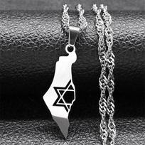 Megan David Star Israel Map Pendant Necklace for Women Men Stainless Steel Silver Color Je Water Wave Chain Jewelry