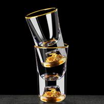 Luxury Crystal Glass Vodka Glass Sake Shochu Glass Bar Liqueur Double Bottom Gold Foil Glass Tea Cup High-end Gifts Hard United States