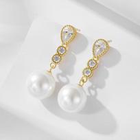 Elegant Long Drop Pearl Earrings Women Sterling With Cubic Zirconia Geometric Waterdrop Design 925 Sterling Silver