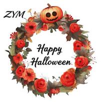 Waterproof Glass Clings Halloween Wreath Wall Stickers, Happy Garland Decals, Retro Autumn Pumpkin Indoor Outdoor Holiday Decorations & Rose PVC Decor A