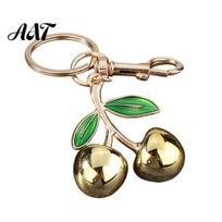 Cherry Bag Charms Double Keychain for Women, Golden Plated Alloy Car Key Lobster Clasp Ring, Decorative Charm Pendant Handbags Backpacks Purses E