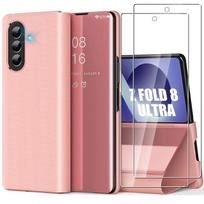 Coque pour Samsung Galaxy Z Fold 8 Ultra, Protection Rabat Smart Case - Rose - 2 Verres Trempés