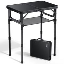 Anbte Folding Camping Table with Storage Height Compact Folding Lightweight Outdoor Portable Handle for 60cm x Pure Black Net, 3-Stage Adjustment,