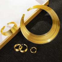 Earring Exaggerated  Necklace Finger Ring Multilayer Metal Wire Jewelry Set Cute   Party