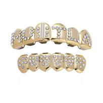 Hip Hop Halloween Vampire Denture Braces Grills Set of Copper Teeth Grillz with Zircon Jewelry Props