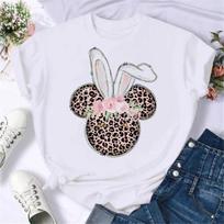 Disney Mickey Mouse Fashion Leopard Minnie Head T Shirt Women T-shirt Cartoon Graphic Print Tshirt Streetwear Men Tops Clothing S