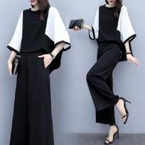 2 Pieces Women Sets Summer Patchwork Loose Top+wide-leg Pants Pocket Casual Fashion Two Pieces Sets Women's Clothing M