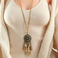 Boho Tassel Drop Earrings Necklace Set Women's Elegant Antique Bronze Plated Geometric Long Tassel Jewelry Wedding Party Gift