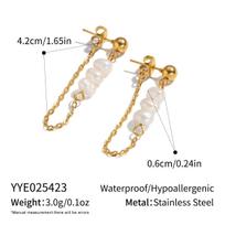 New Fashion Gold Plated Stainless Steel Pearl Drop Earrings-Long Earrings with Natural Pearl Strings Stainless Steel Ring Chains 4.2cm&Pearl earrings