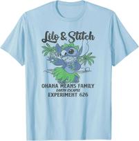 Fashion Casual Disney Lilo & Stitch Hula Escapee Ohana Family T-Shirt S-4XL Summer M