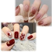 2 Sets Press On Nails Kit, Stick On Nails for Women, Fake Nails Extension Kit with Tools, Ice Red Brown Checkerboard Design, False Nails for Wedding,