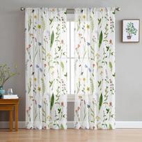 Akvarelės tapyba Gėlės Lapai Baltas tiulis Permatomos užuolaidos Svetainei Miegamajam Dekoras Langų užuolaida Voalas Organza Drapiruotės W135 x H115cm x1&Rod Pocket white
