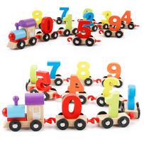 Skaitmeninis traukinys vaikiškas konstruktorius automobilis dėlionė surinkimas spalvingi mediniai edukaciniai žaislai 25*6.5*15.4cm red