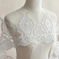 Sequins Embroidered Lace Accessories Wedding Veil Handmade Diy Material Accessories Table Flag Curtain Lace Fabric Ben white, one yard 91 cm