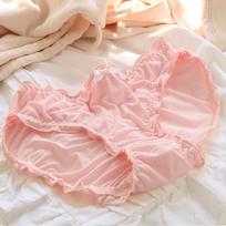 Ruffle Edge Sweet Japanese Style Ice Silk Triangle Panties with Cotton Crotch for Women XL