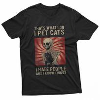 Vintage What I Do I Pet Cats I Hate People Black Cat Skull T-Shirt S