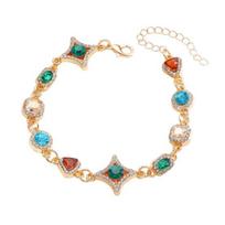 Colorful Faux Gem Necklace Women Retro Necklace Bracelet Sparkling Rhinestone Necklace for Jewelry Gift Parties Dating Weddings A