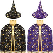 2 Sets Kids Halloween Costumes Witch Cloak Witch Cape & Hat Children Dress up kit-Cosplay Party Accessories for 3-12 Years Kid beige