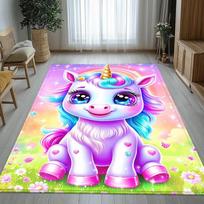 Kūdikis vienaragis žaliame fone HD spausdintas kilimas mergaitės miegamojo dekoravimui, svetainei, darželiui, vaikų žaidimų ir skaitymo kilimėlis, vaiko dovana 80X120CM white