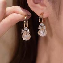 Korean Shiny Rhinestone Long Tassel Drop Earrings for Women Luxury Zircon Bowknot CZ Hanging Earring Wedding Party Jewelry Gifts